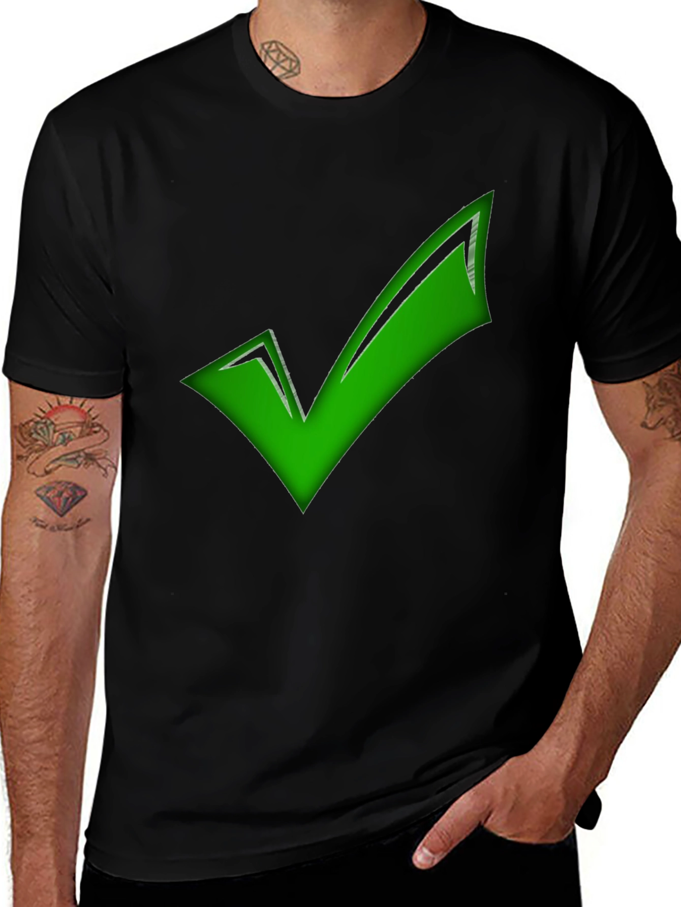 Green Checkmark Black T-Shirt - Approval Graphic Tee