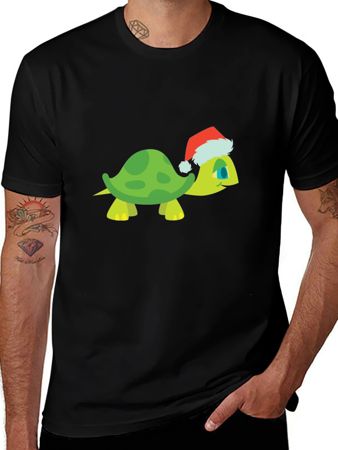 Variant 20 of Turtle Santa Hat Black T-Shirt