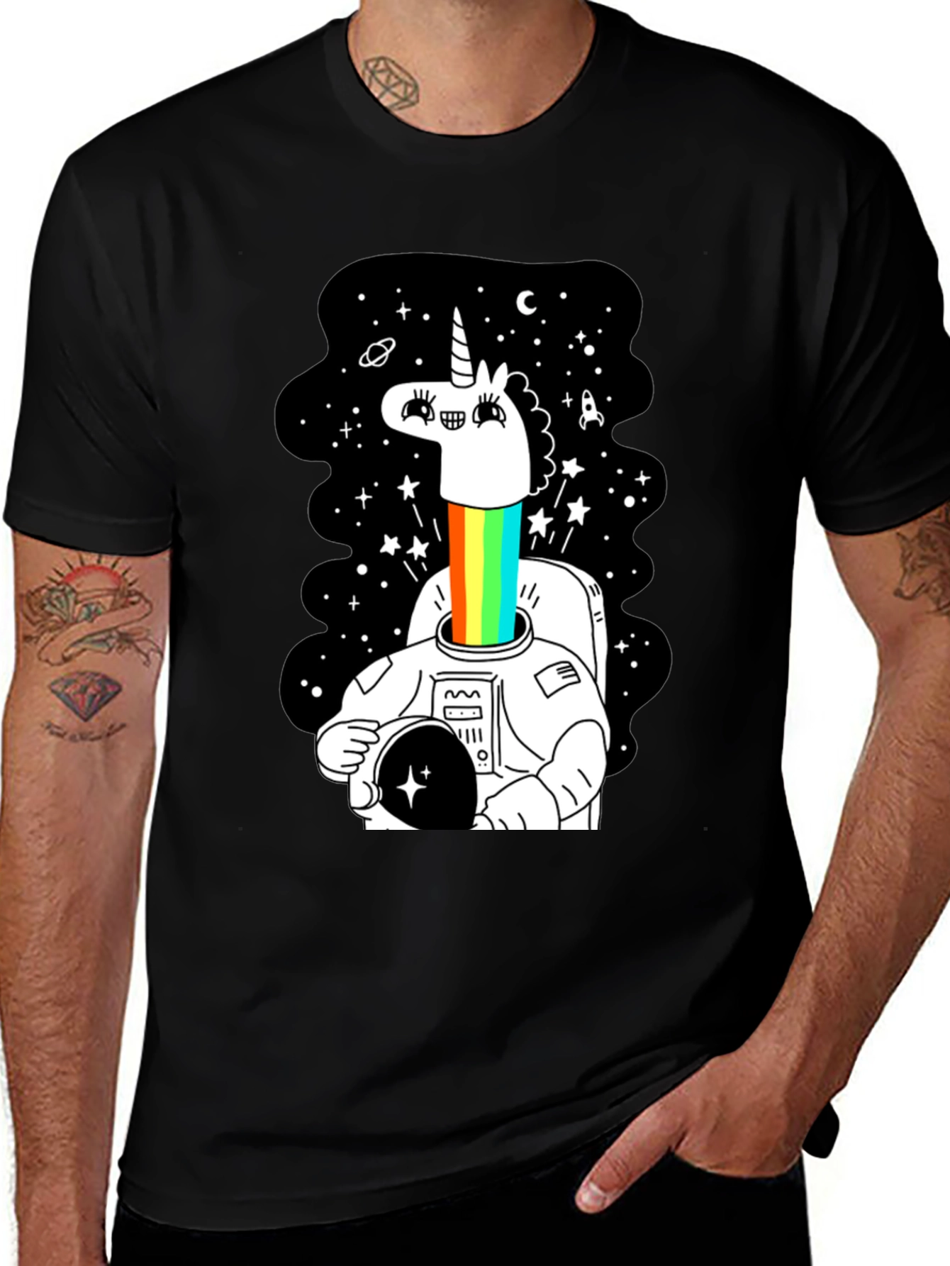 Variant 2 of Unicorn Astronaut Graphic Tee - Black