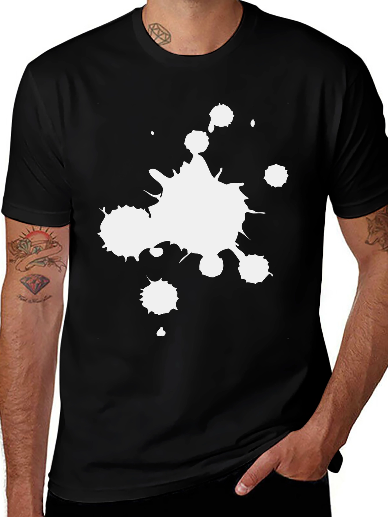 Variant 6 of Black T-Shirt with White Paint Splatter Graphic