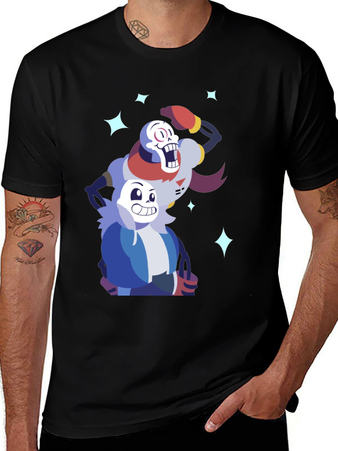 Undertale Sans and Papyrus Black Graphic Tee