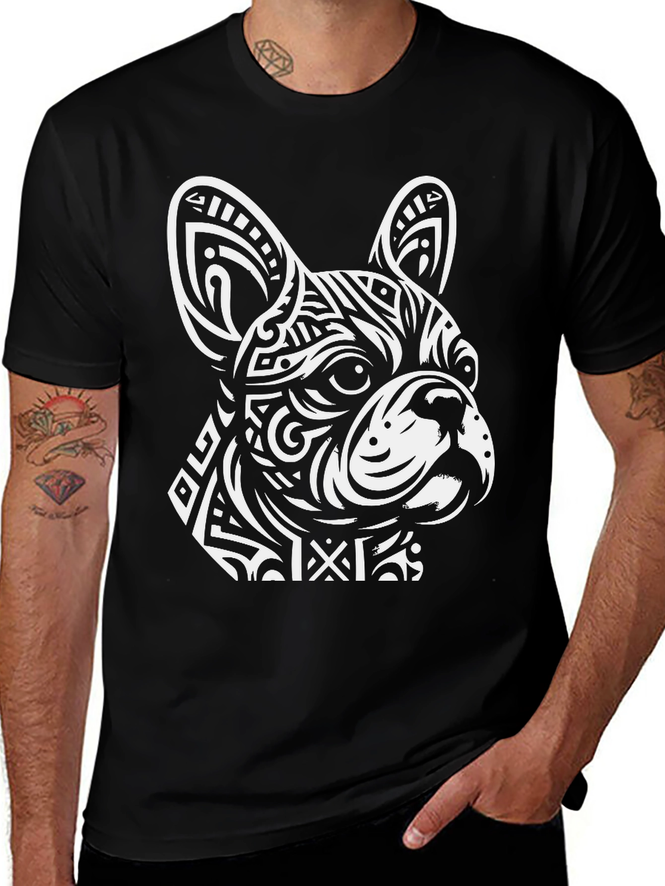 Variant 30 of Dog Head Graphic Tee - Black Crew Neck T-Shirt