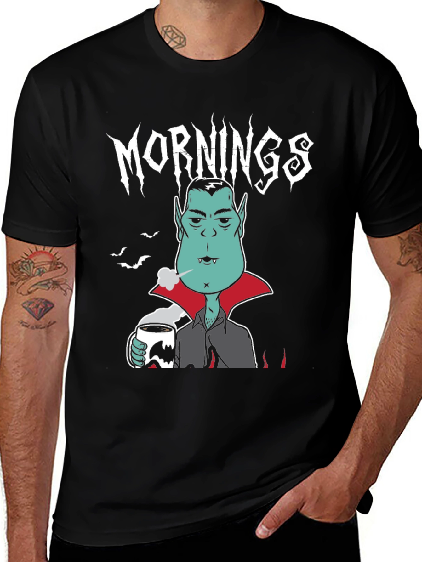 Black Mornings Vampire Graphic Tee - Black Cotton main image