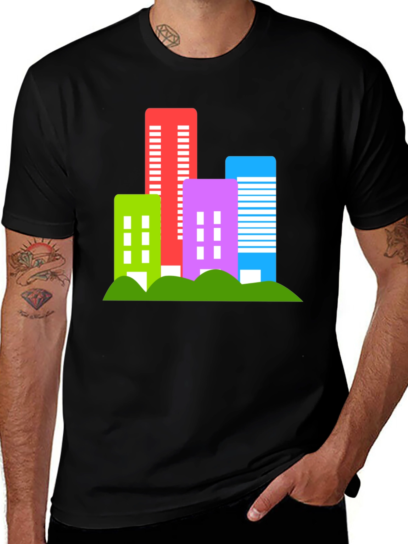 Variant 15 of Modern Cityscape Graphic Tee - Black