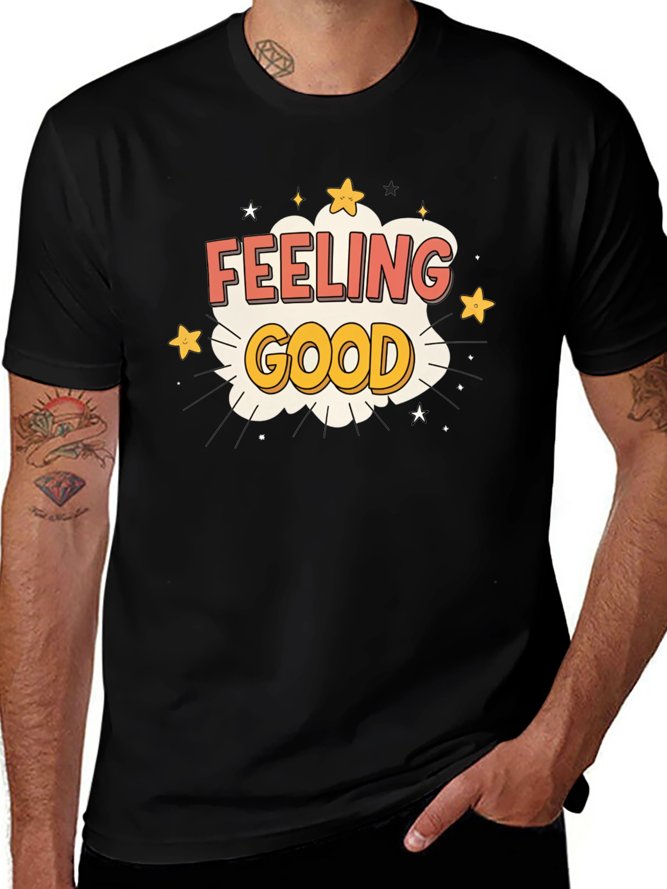 Variant 12 of Feeling Good Graphic T-Shirt - Black Tee