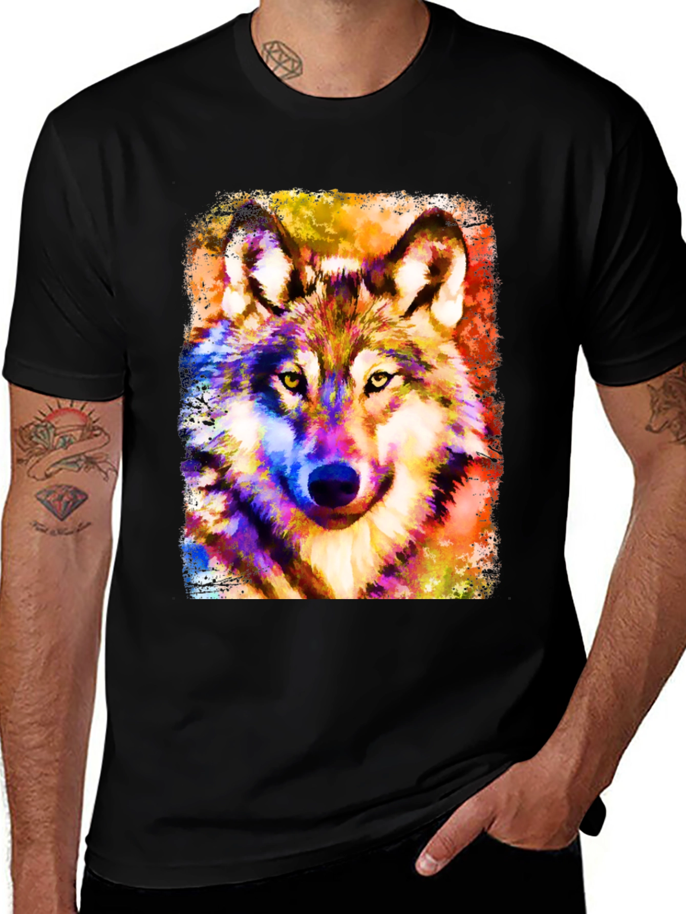 Variant 17 of Vibrant Wolf Graphic Black T-Shirt