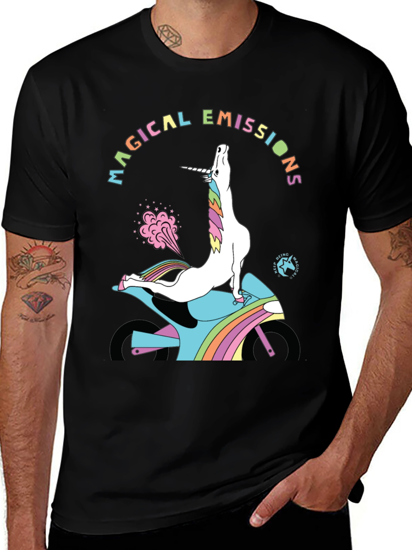 Variant 5 of Magical Emissions T-Shirt: Unicorn Motorcycle