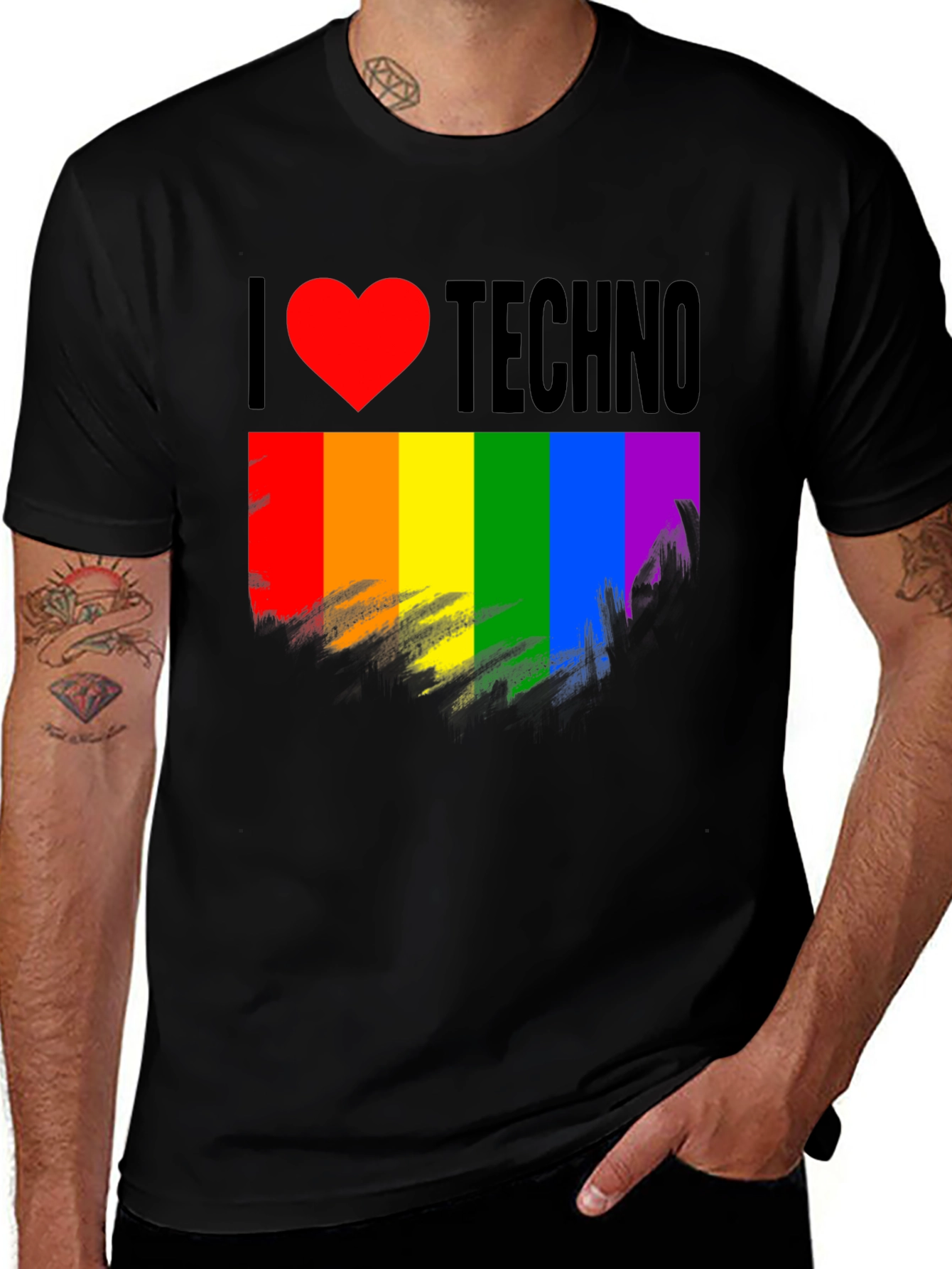 Variant 23 of I Love Techno Rainbow Pride T-Shirt