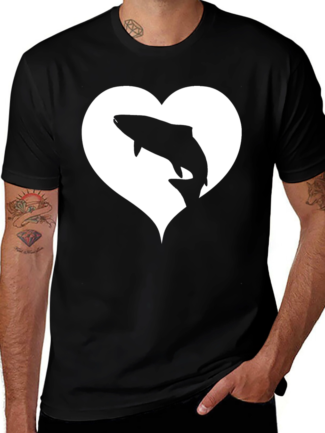 Variant 9 of Salmon Heart Graphic Tee - Black