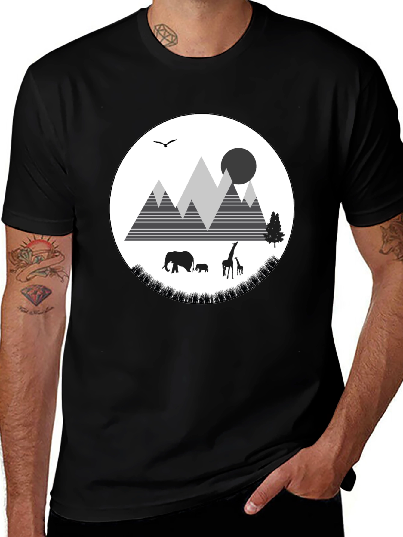 Variant 30 of Wildlife Graphic Tee - Mountain Scene Black T-Shirt