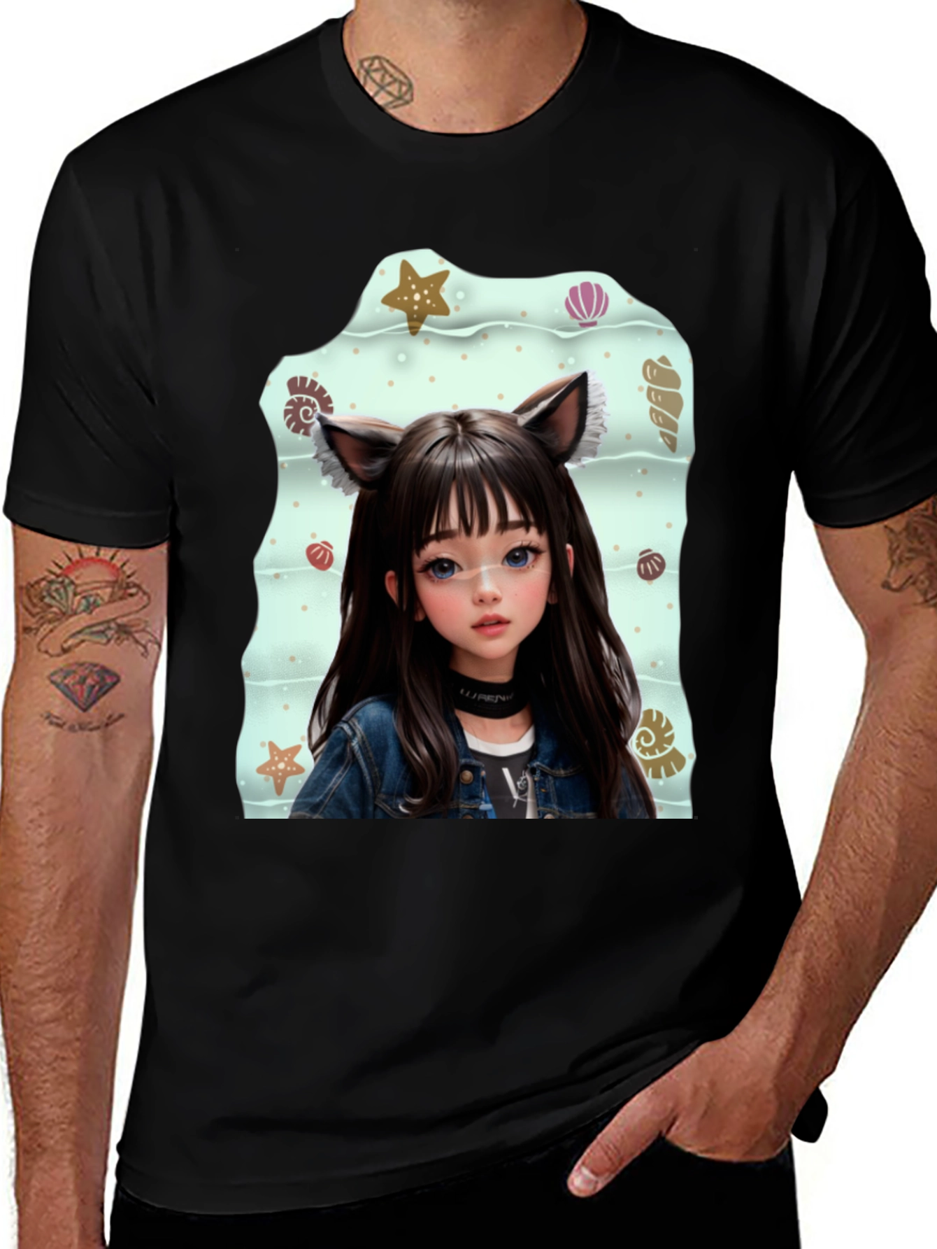 Variant 15 of Anime Girl Graphic Black T-Shirt