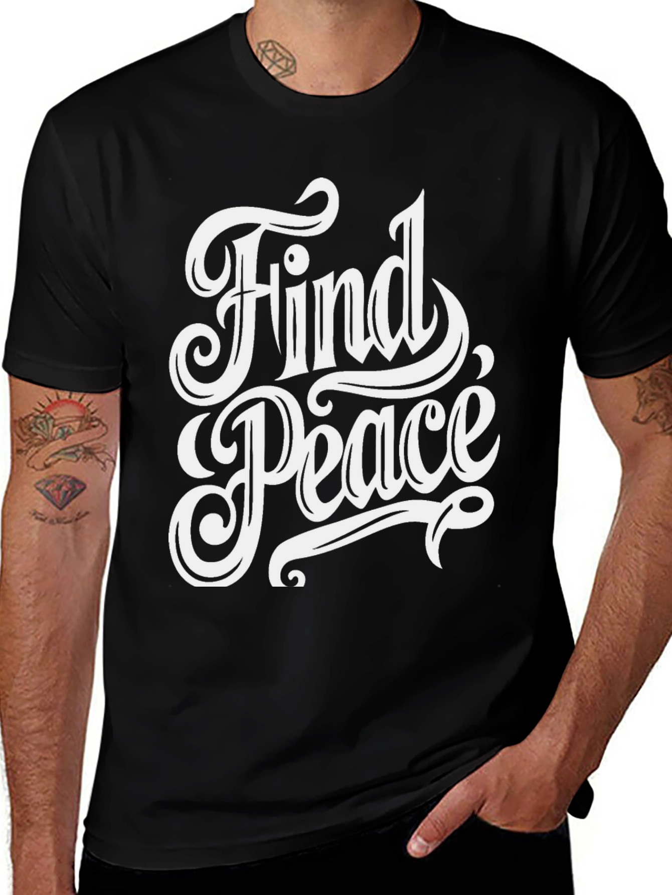 Variant 12 of Find Peace Graphic Tee - Black Cotton T-Shirt