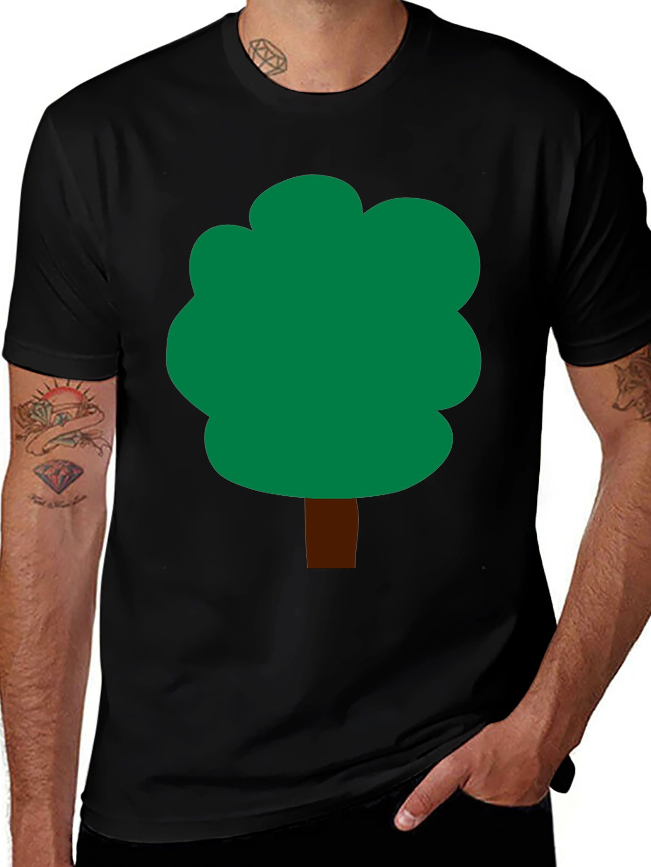 Cartoon Tree Graphic T-Shirt - Black