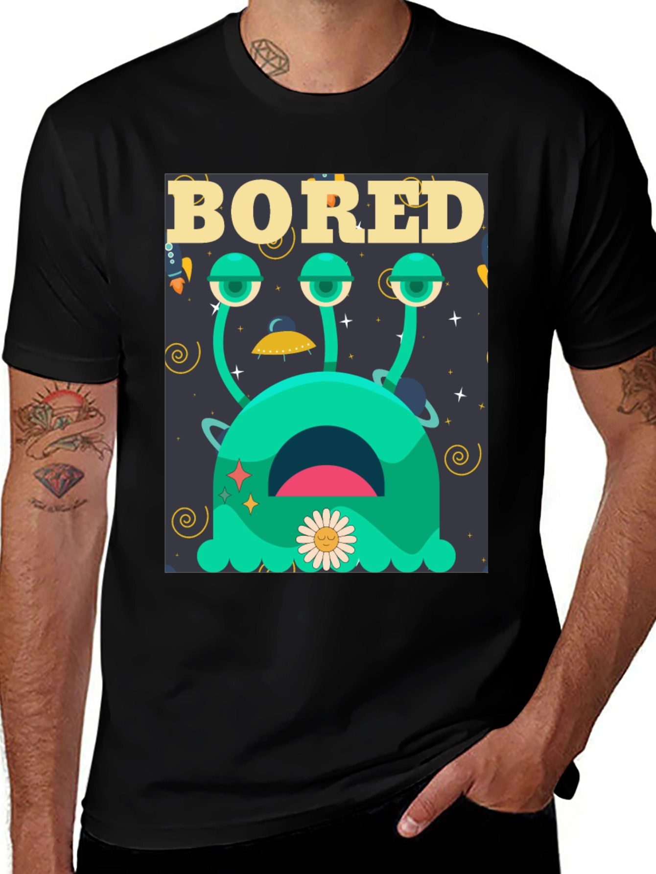 Variant 20 of Bored Alien Graphic Tee - Black Cotton Blend T-Shirt