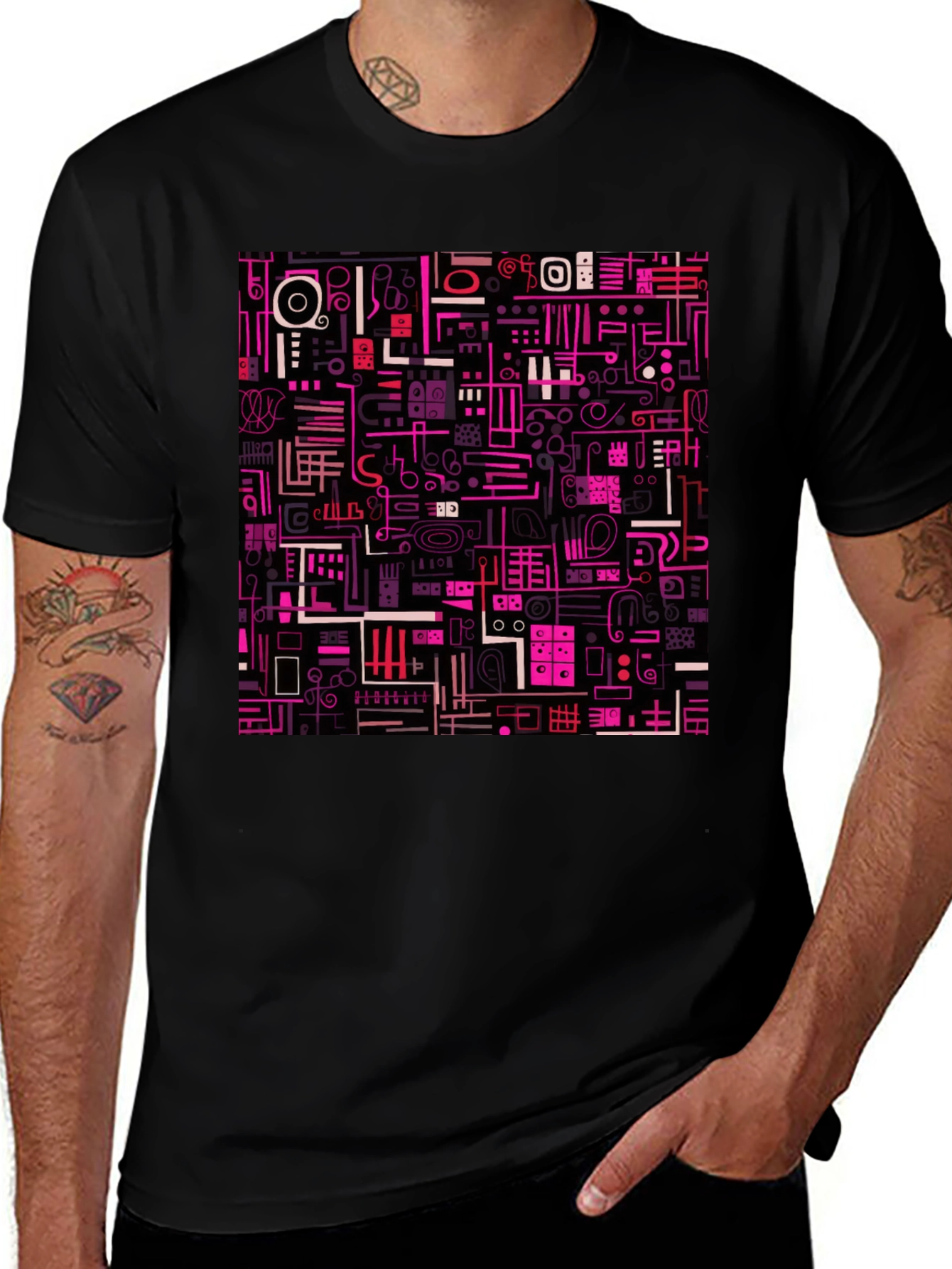 Variant 13 of Abstract Pattern Print Black T-Shirt