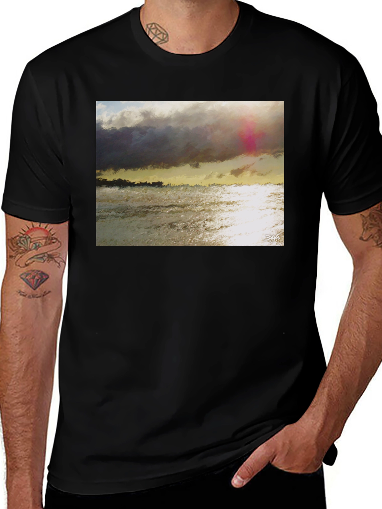 Black Ocean Sunset Graphic T-Shirt - Soft Cotton Blend main image
