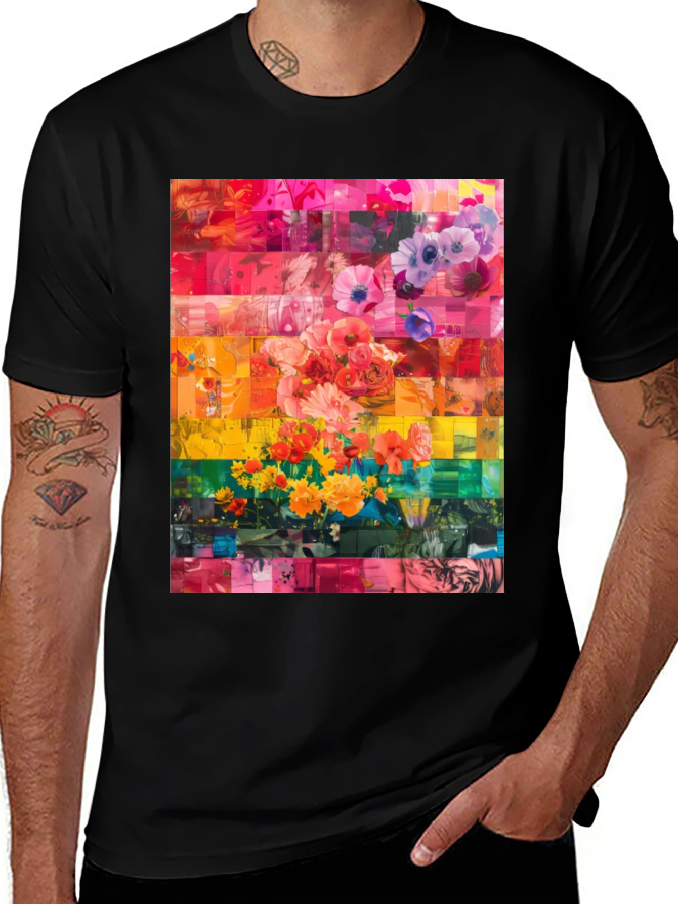 Variant 16 of Floral Mosaic Tee - Colorful Graphic Print