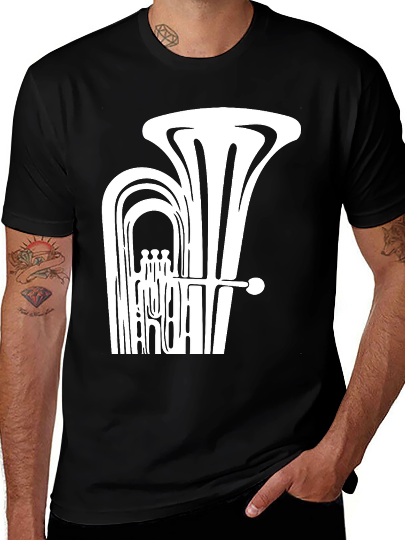 Tuba Graphic T-Shirt - Black, Music Lover Tee