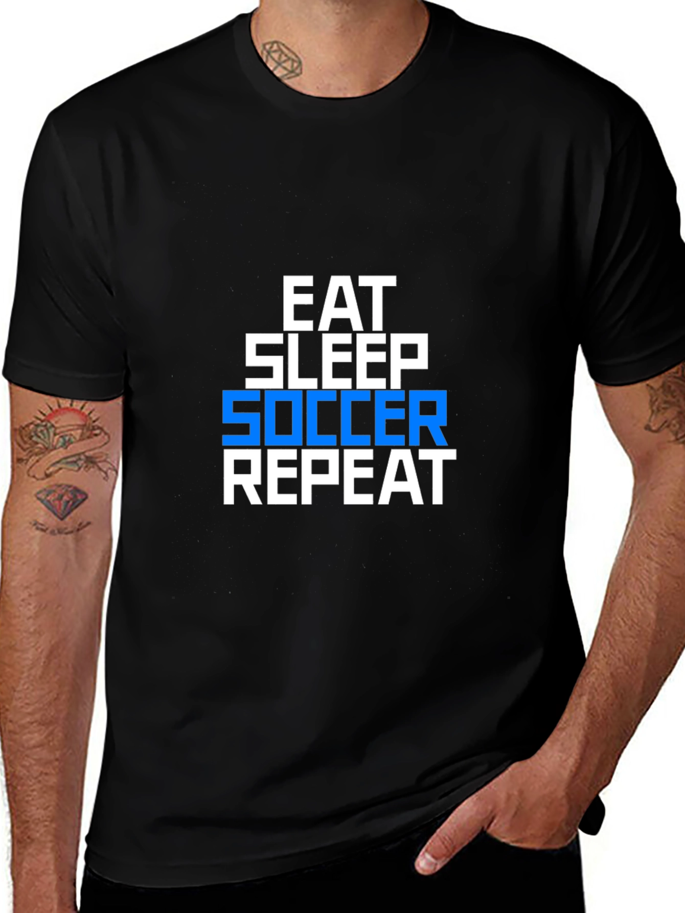 Variant 19 of Eat Sleep Soccer Repeat Graphic Tee - Black