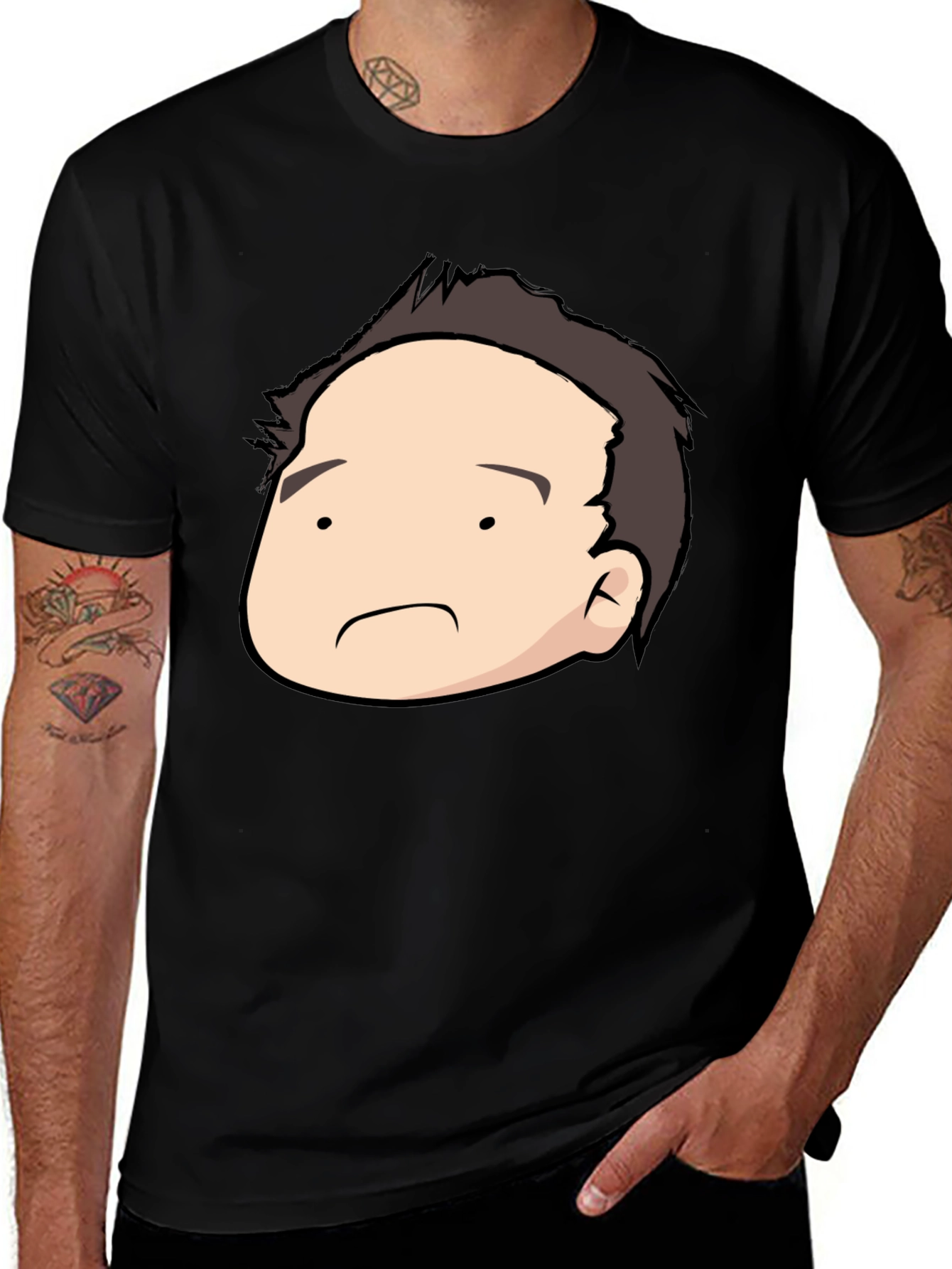 Variant 10 of Cartoon Character Print Black T-Shirt