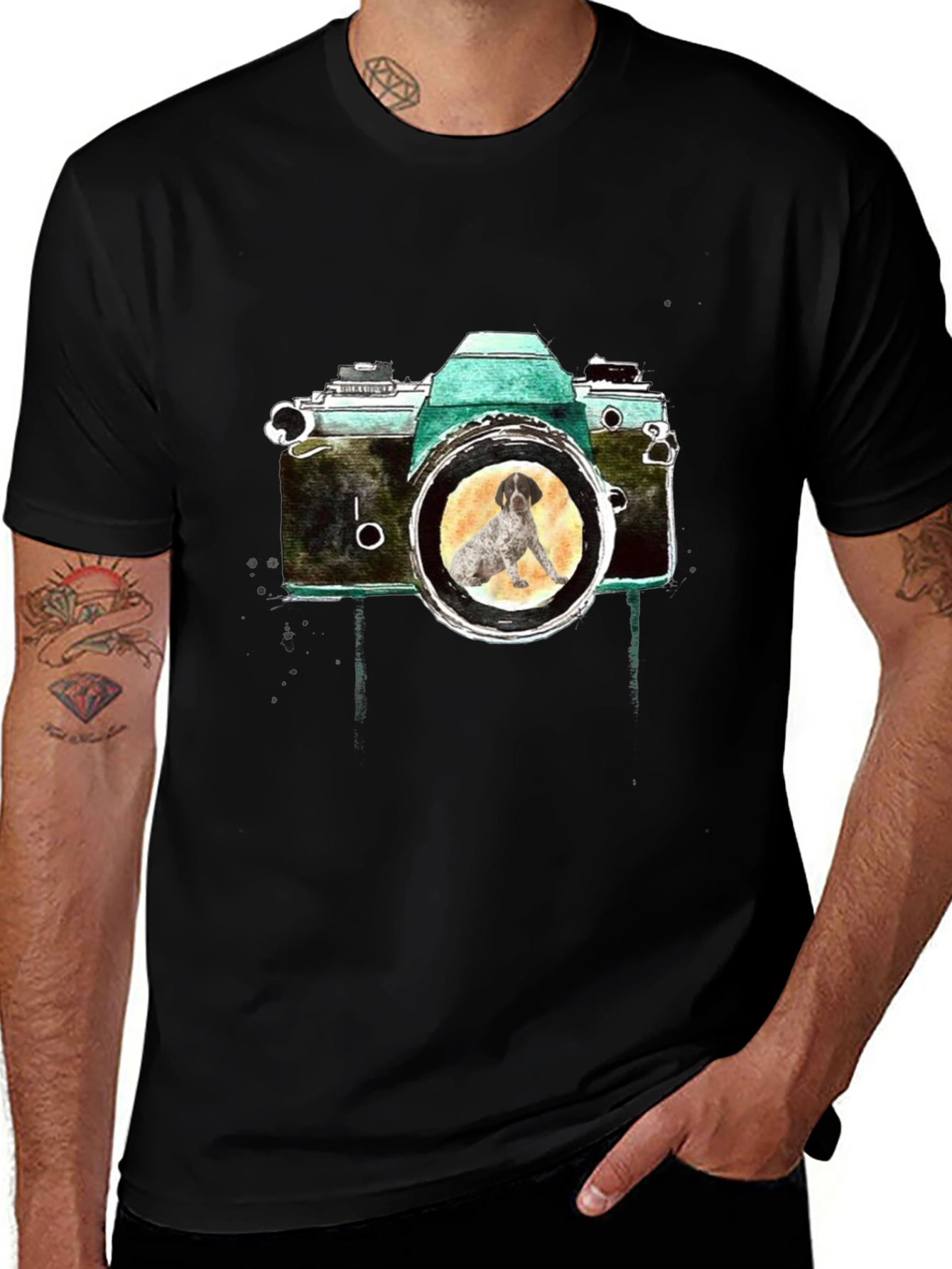 Variant 7 of Vintage Camera Dog Graphic Tee - Stylish Casual Wear