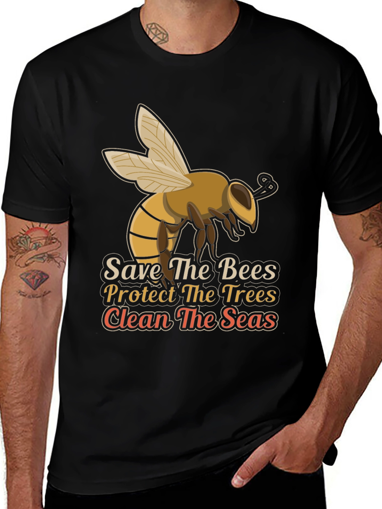 Variant 22 of Save the Bees Graphic Tee - Protect Trees, Clean Seas