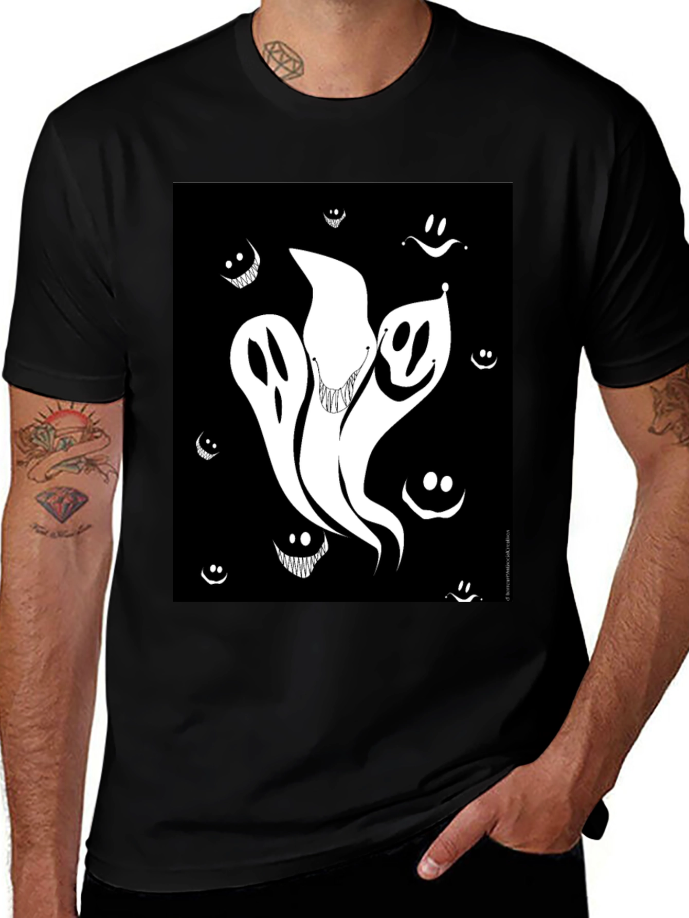 Variant 2 of Spooky Ghost Graphic Tee - Black Cotton Shirt
