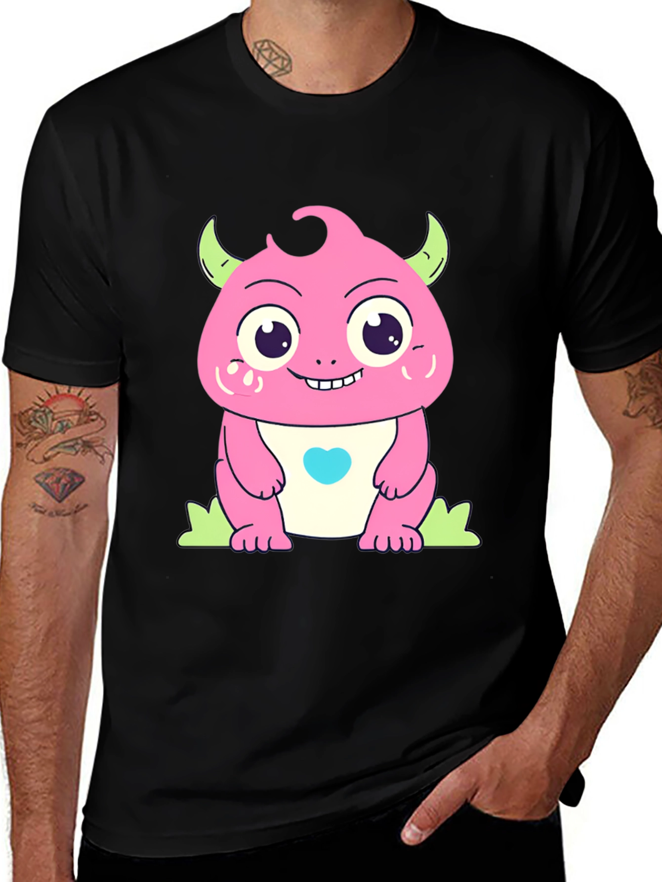 Variant 5 of Cute Cartoon Monster Graphic Black T-Shirt