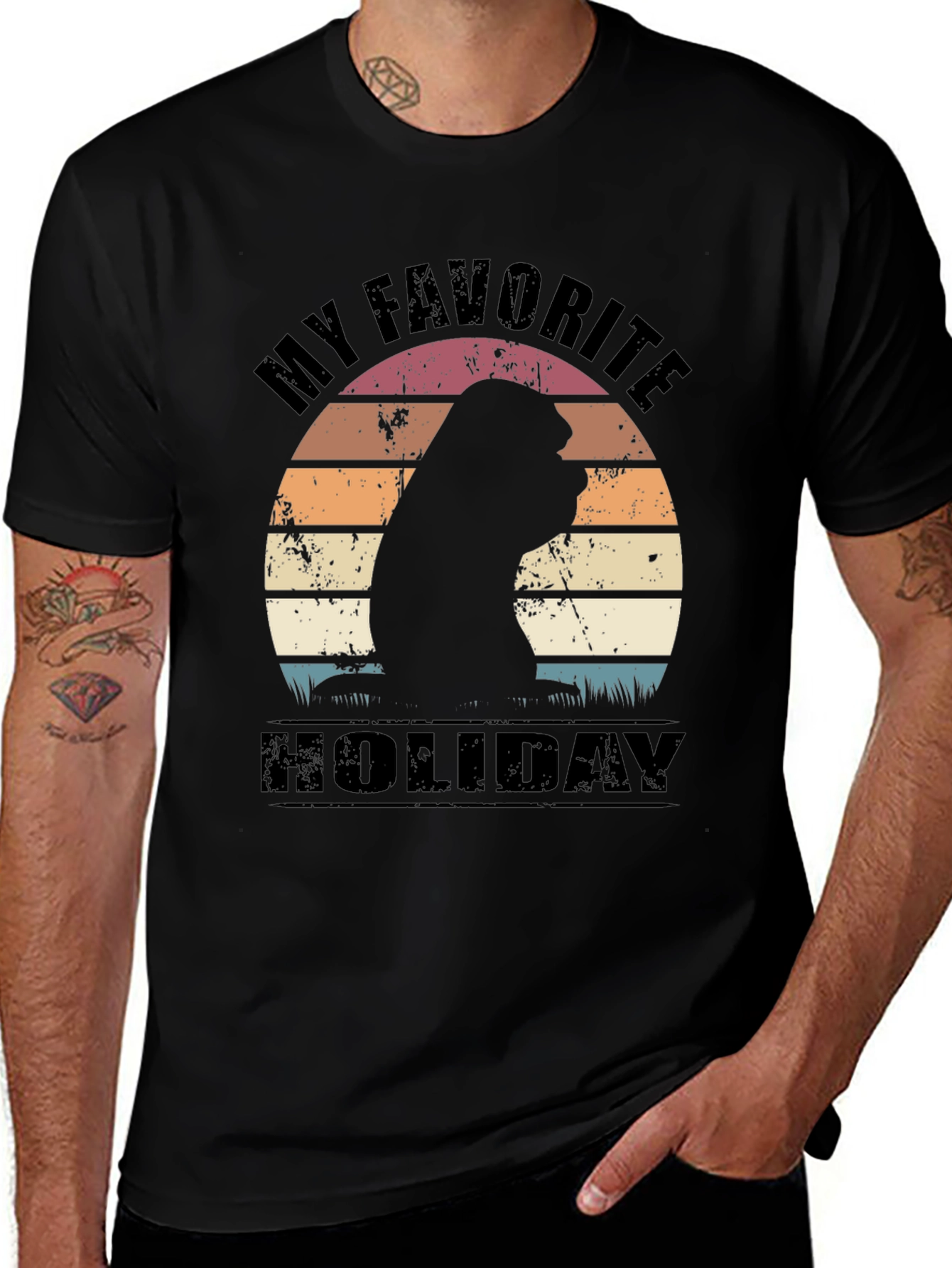 Black My Favorite Holiday T-Shirt Vintage Sunset Orangutan Tee main image