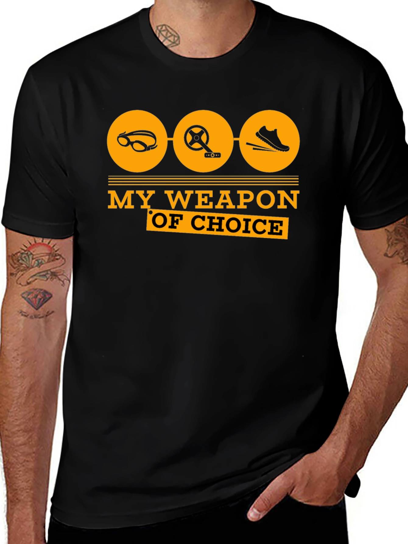 Variant 24 of Triathlon T-Shirt: My Weapon of Choice - Black Tee
