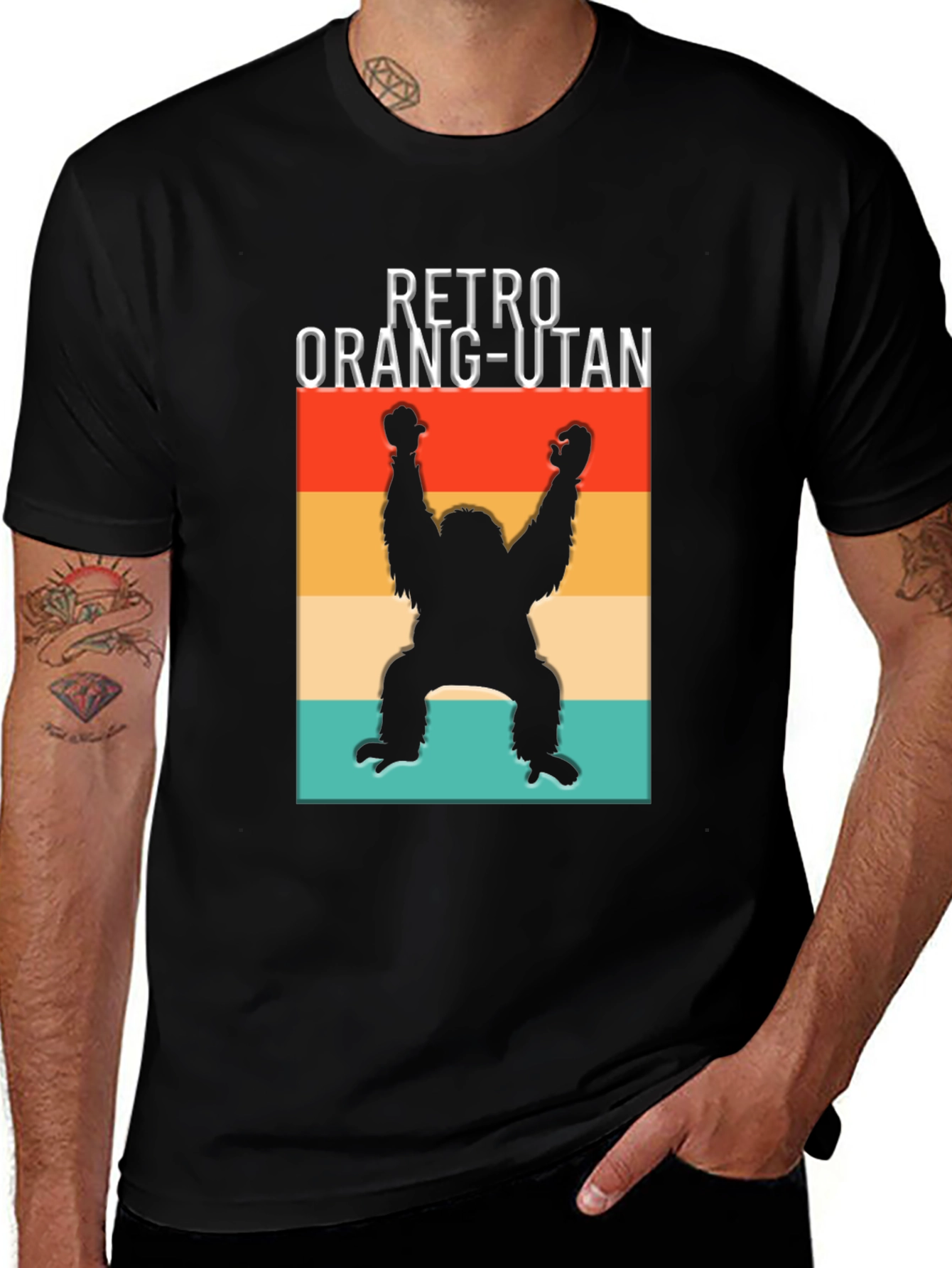 Variant 7 of Retro Orangutan Graphic Tee - Men's Black T-Shirt