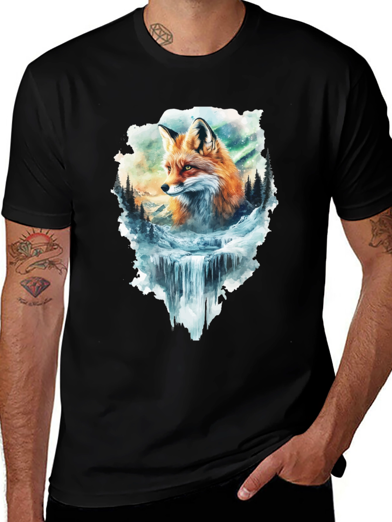 Variant 21 of Fox Waterfall Graphic Tee - Nature Inspired Design