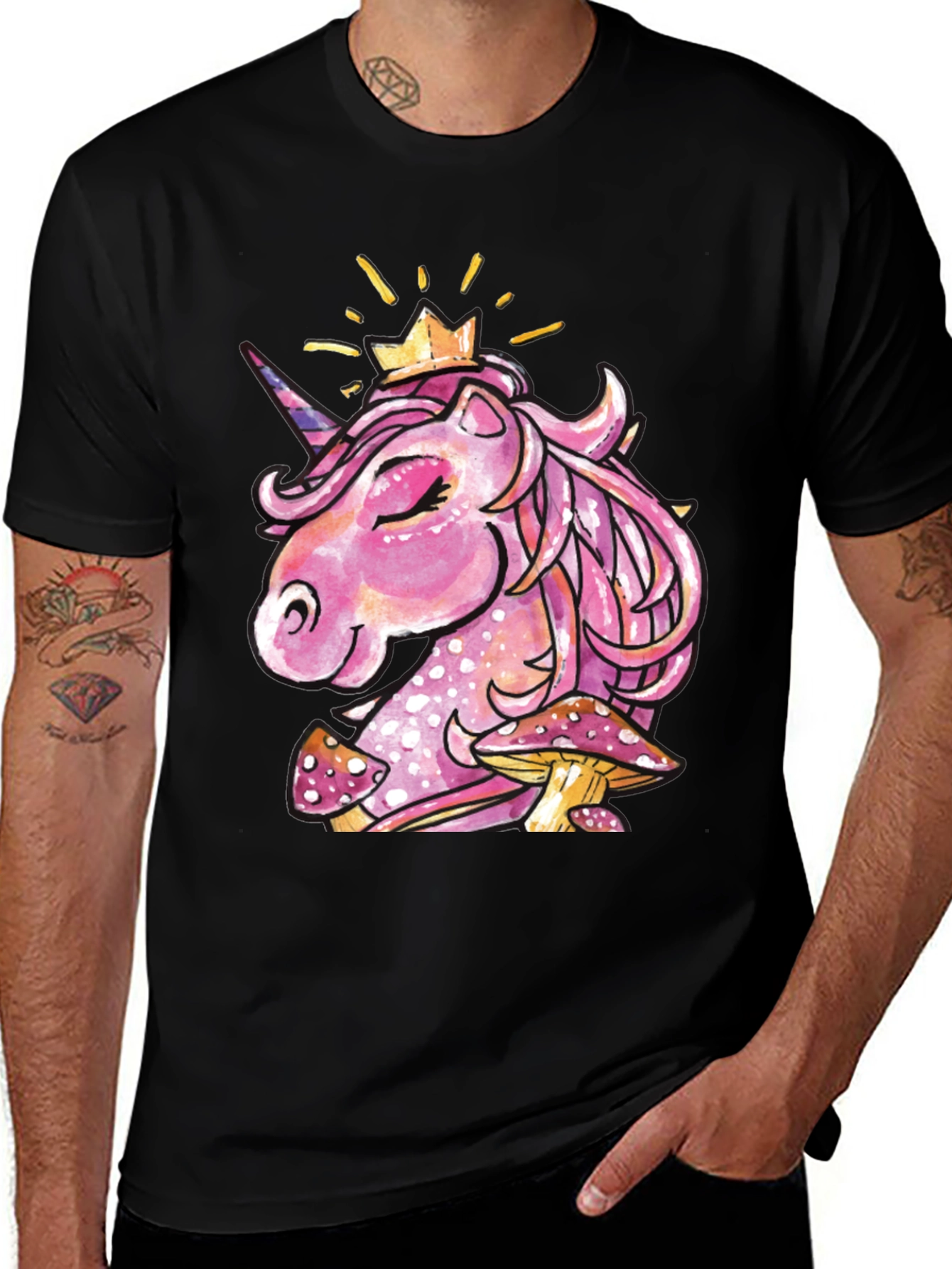 Variant 29 of Unicorn Crown Mushroom Graphic Tee - Black