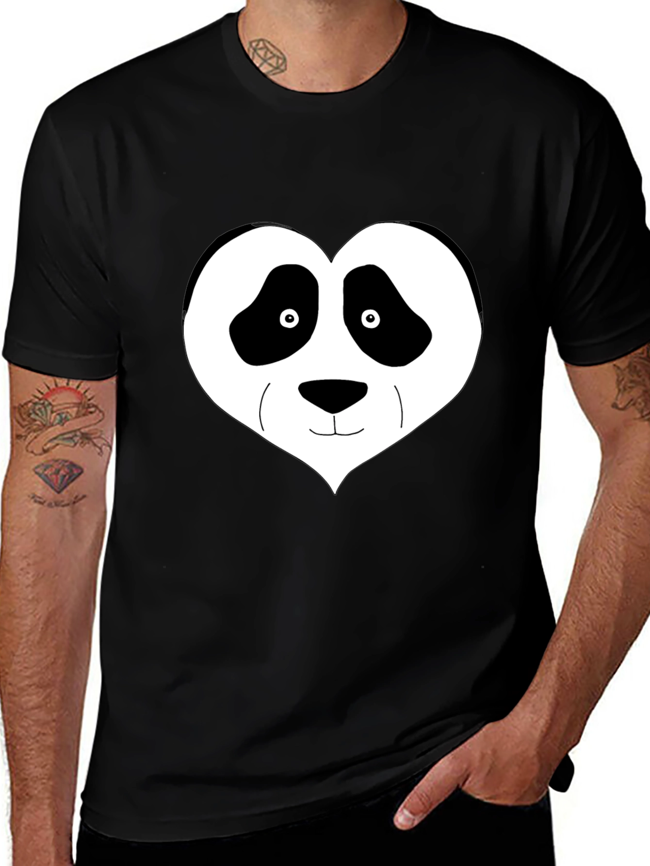 Variant 24 of Panda Heart Graphic Tee - Black Casual Shirt