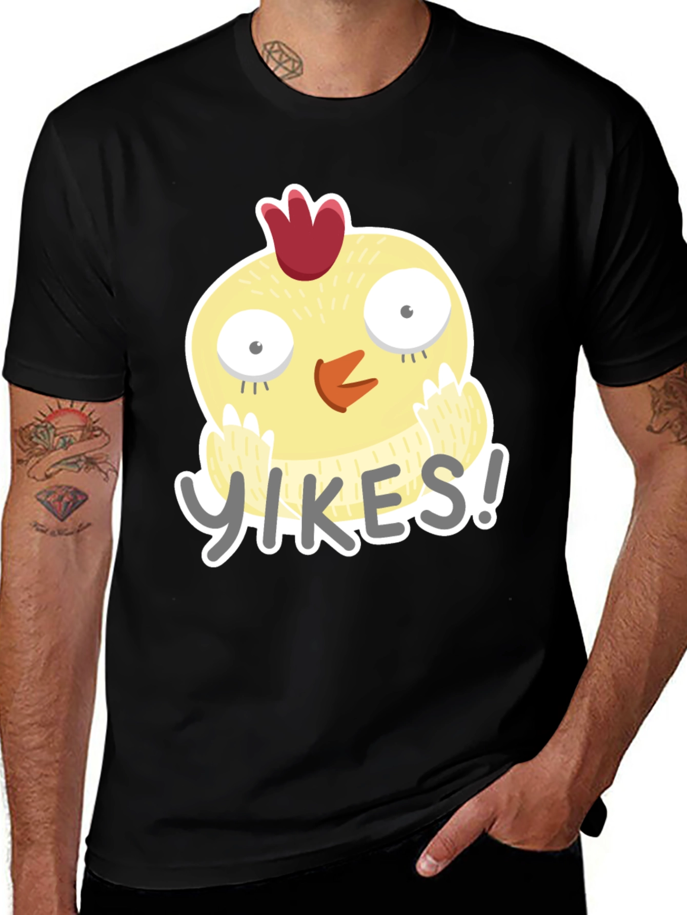 Variant 23 of Yikes Chicken Graphic Tee - Black Cotton T-Shirt