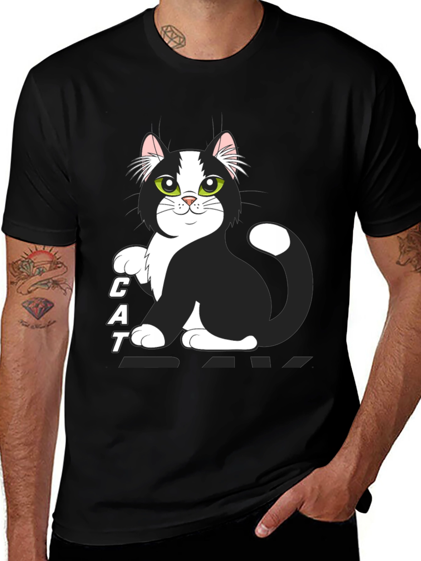 Variant 16 of Cute Cat Graphic T-Shirt - Black Unisex Tee
