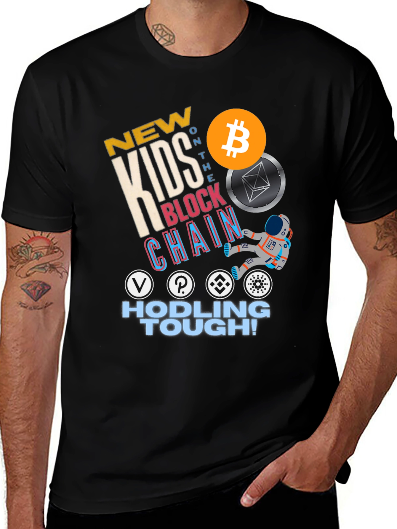 Variant 3 of New Kids on the Blockchain T-Shirt - HODLing Tough Crypto Tee