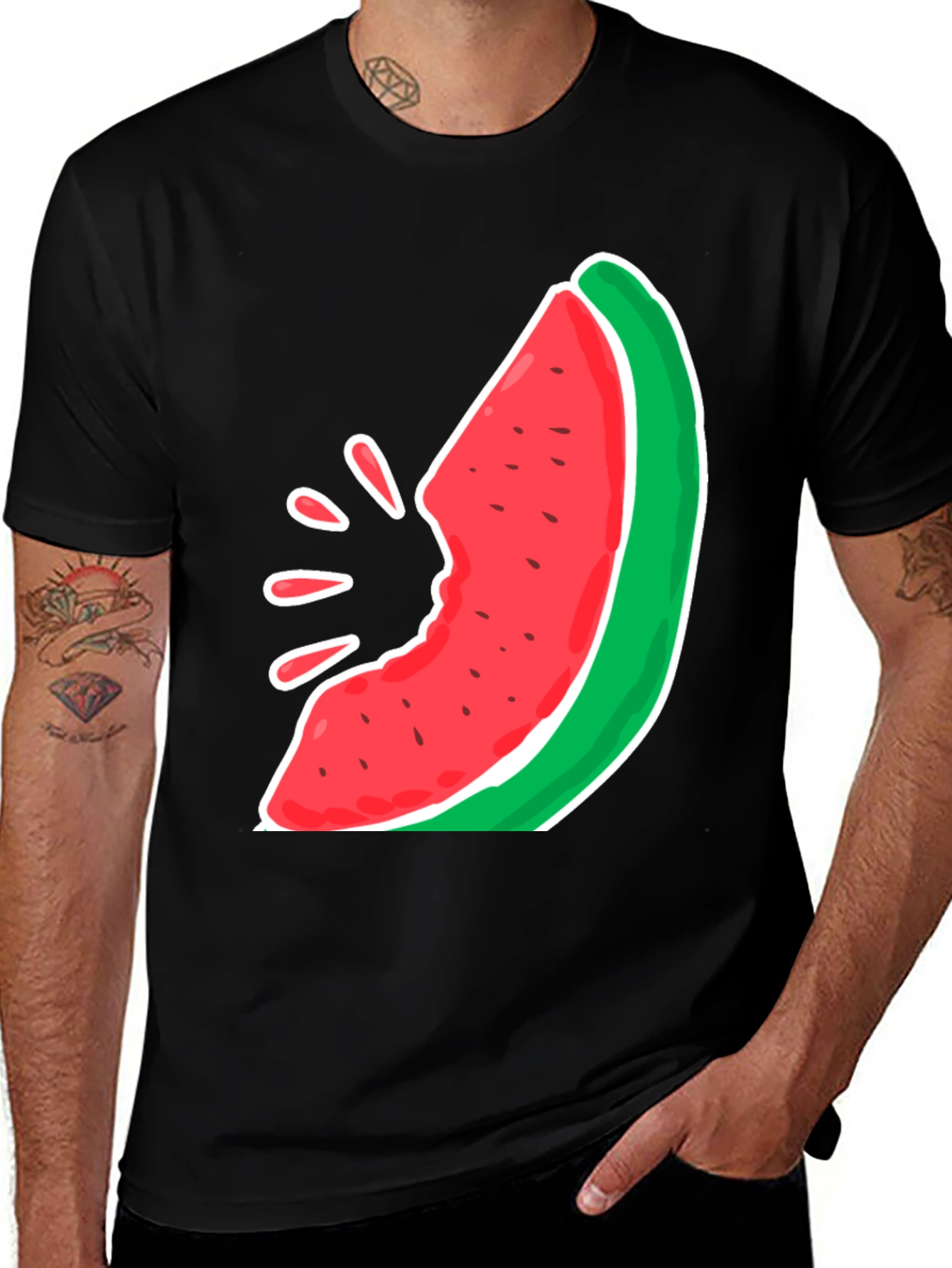 Variant 22 of Funny Watermelon Slice Graphic Tee - Unisex Black T-Shirt