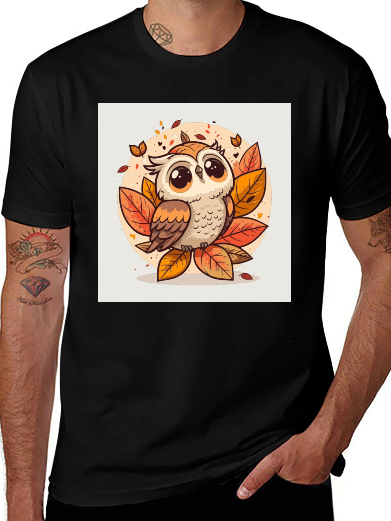 Variant 22 of Cute Owl Graphic Tee - Soft Black T-Shirt