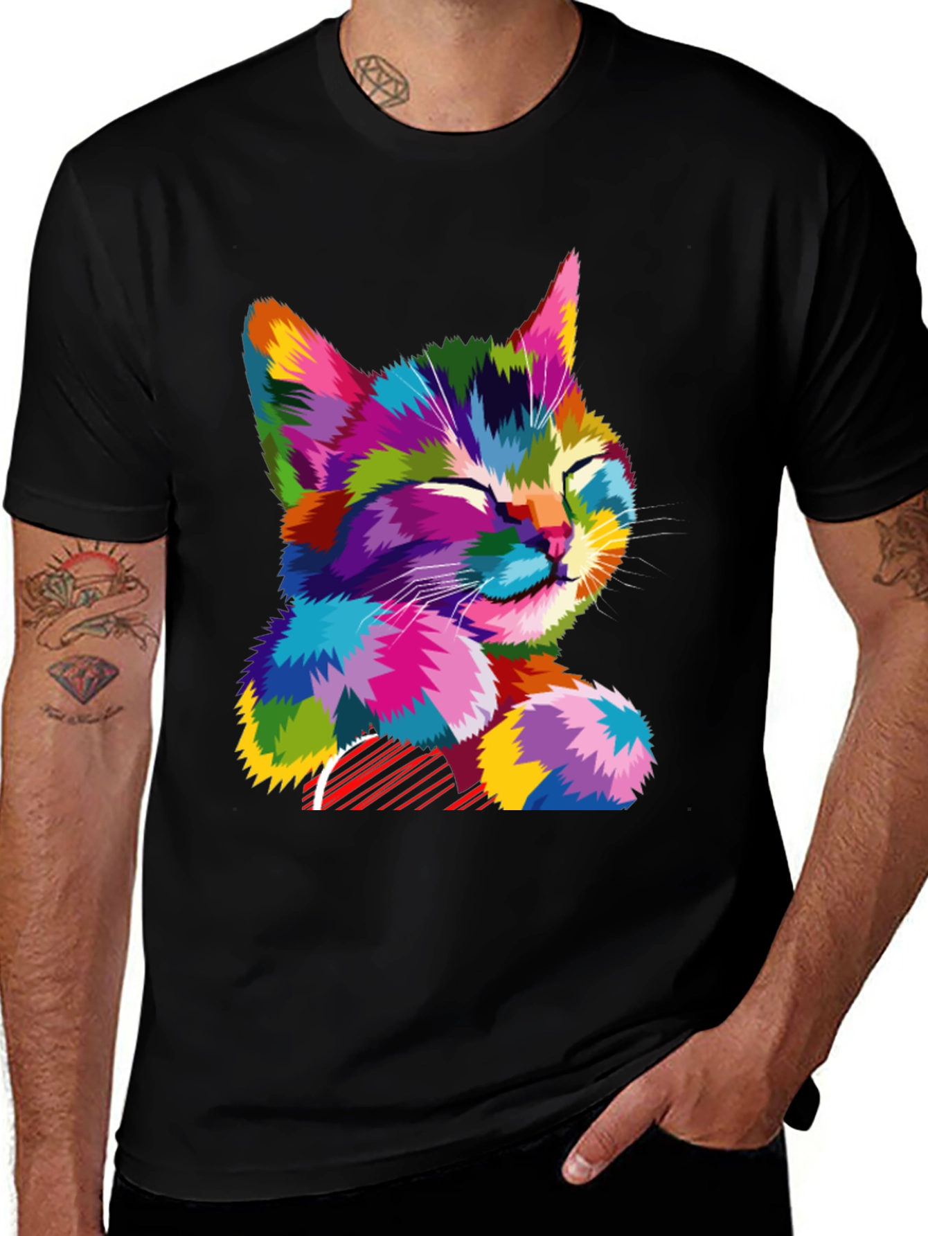 Variant 13 of Colorful Cat Graphic T-Shirt - Stylish Men's Tee