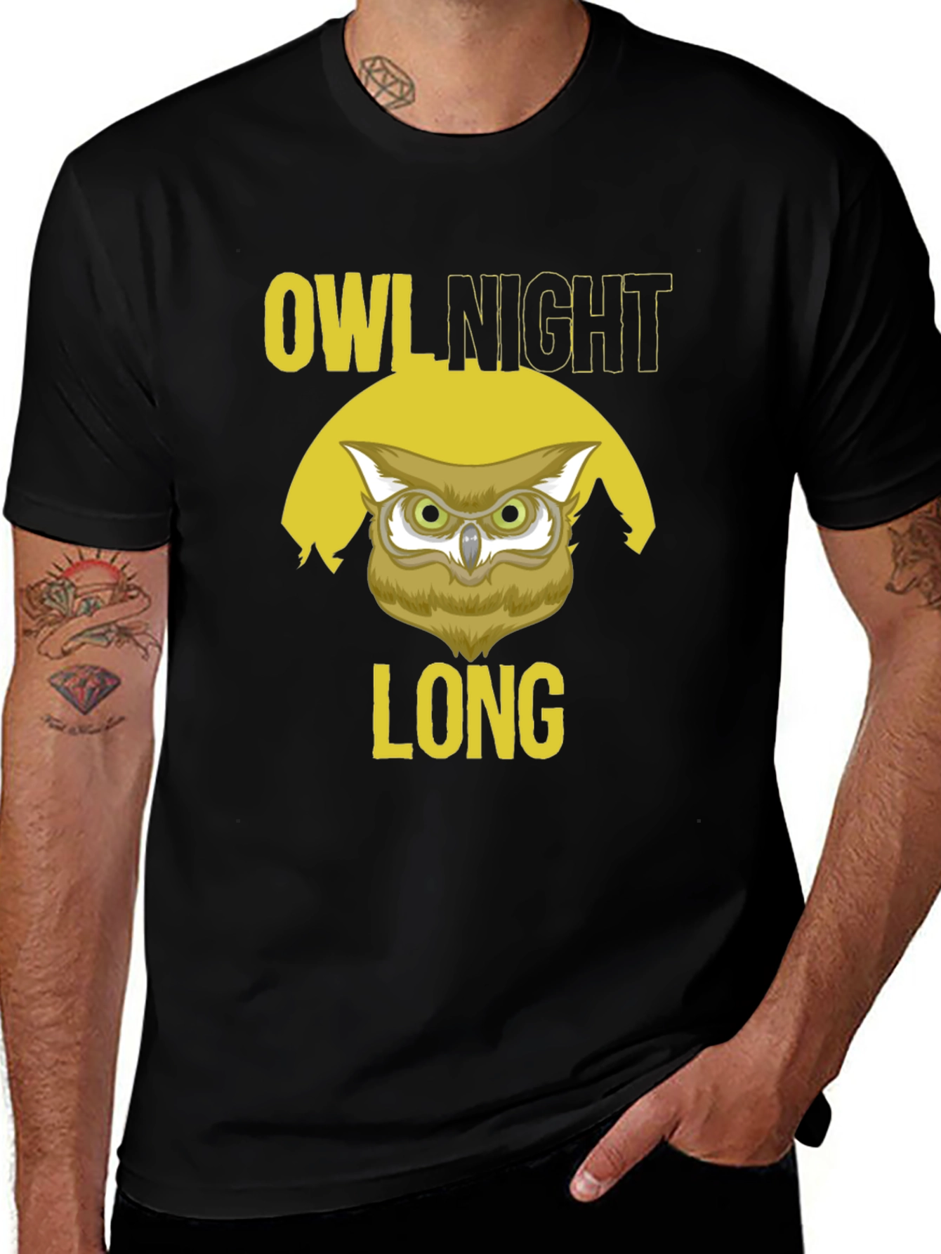 Owl Night Long Graphic Tee - Trendy Crewneck