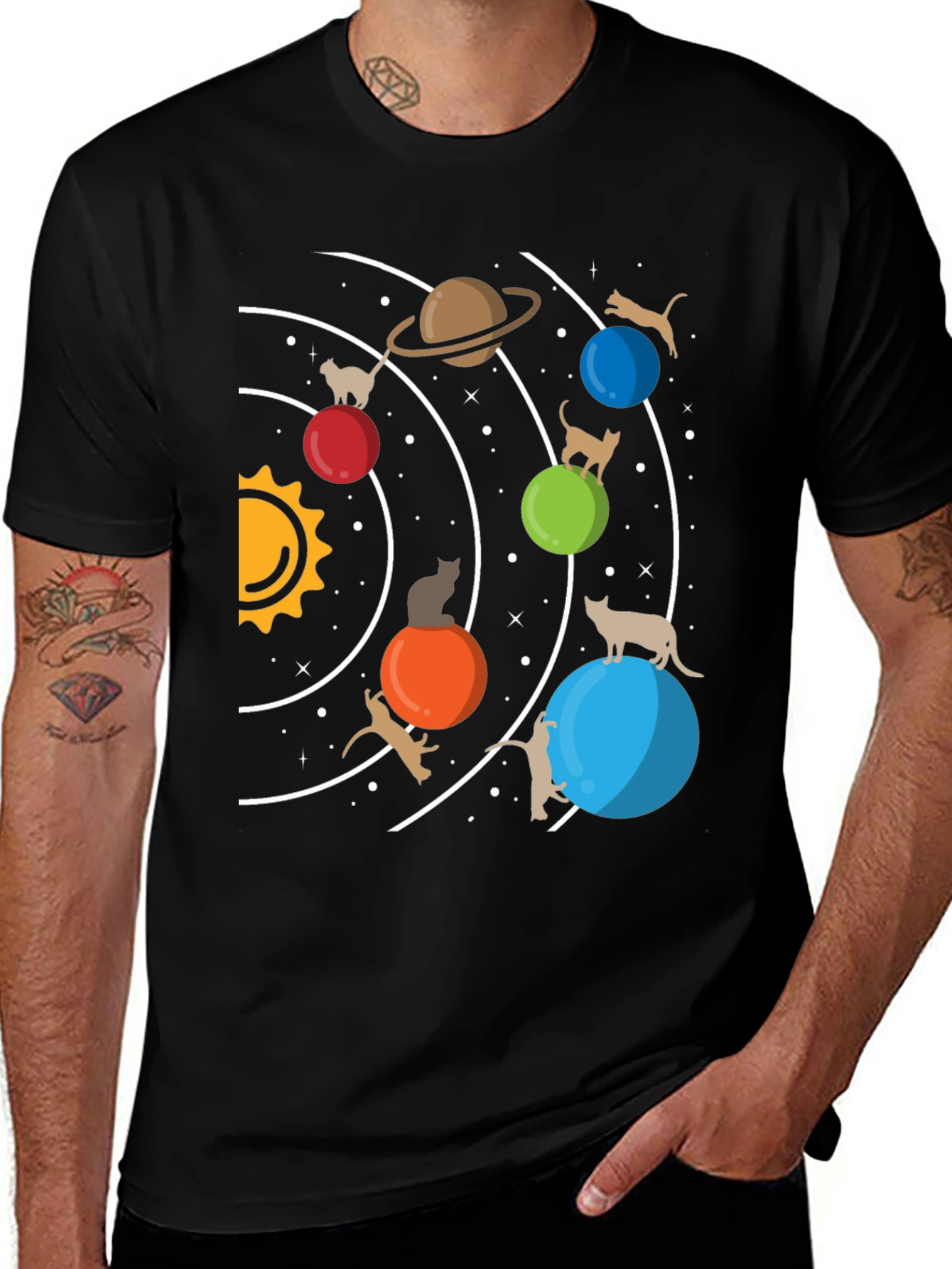 Variant 8 of Cat Solar System T-Shirt - Unique Space Design
