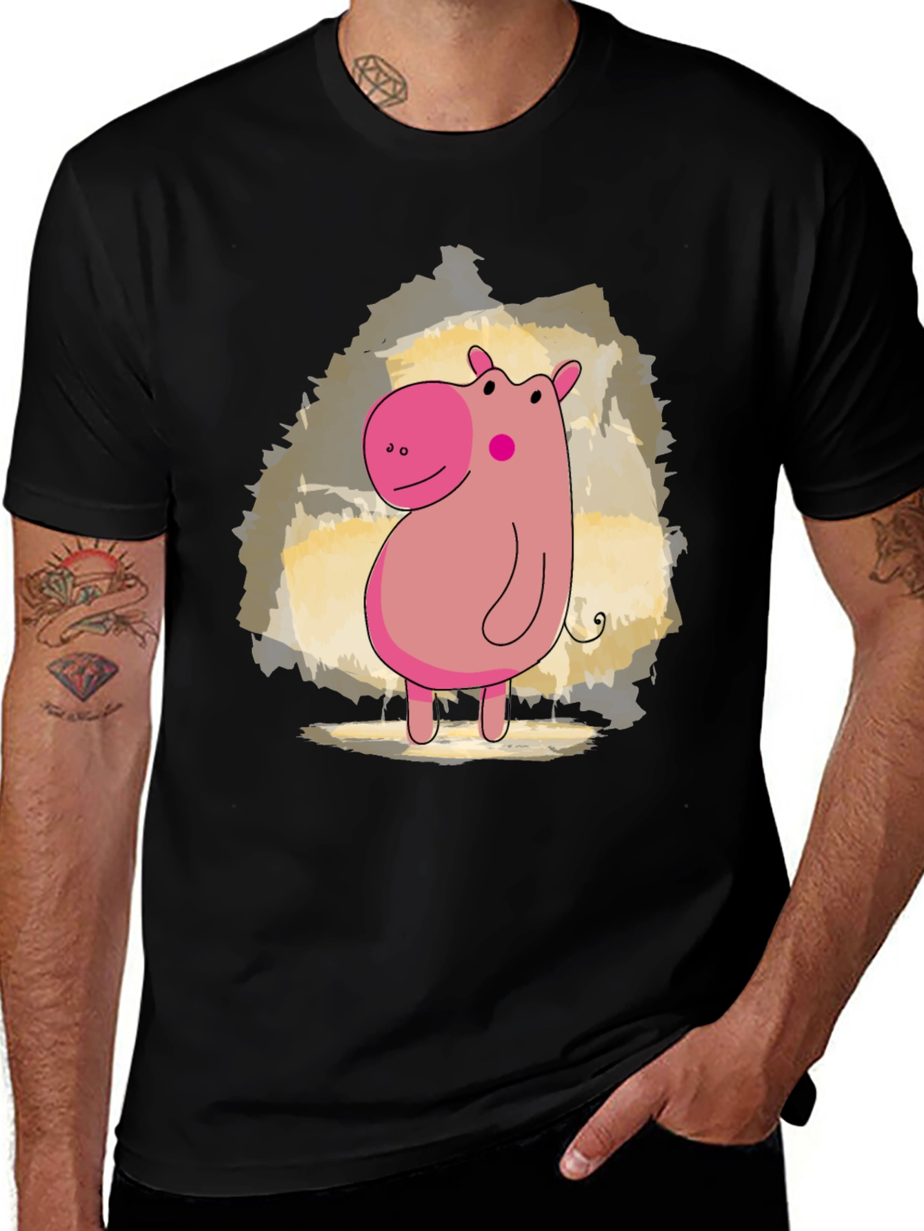 Variant 25 of Cute Hippo Cartoon Black T-Shirt