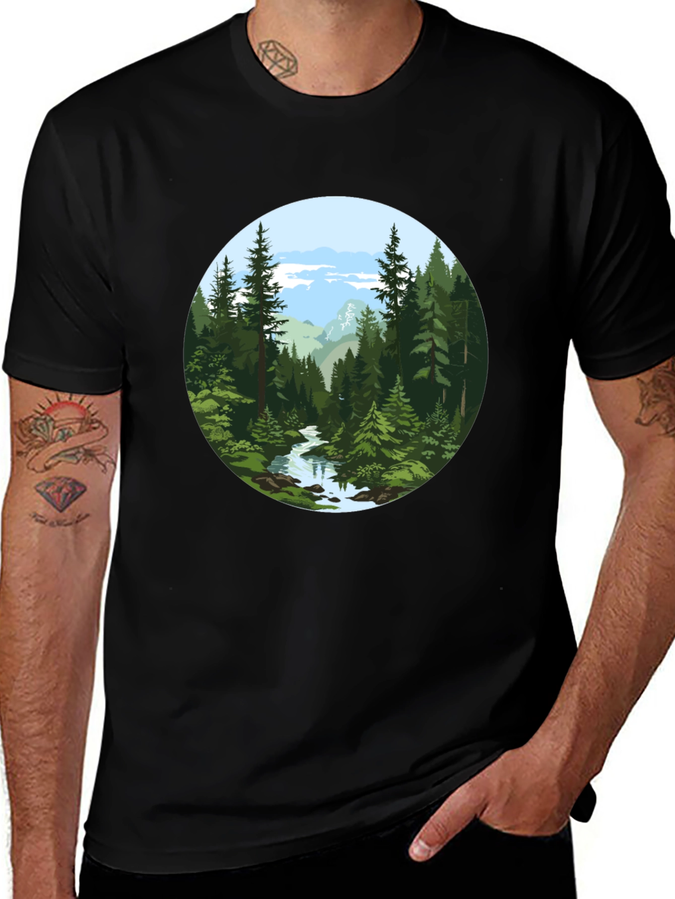 Variant 13 of Nature Scene Graphic Black T-Shirt