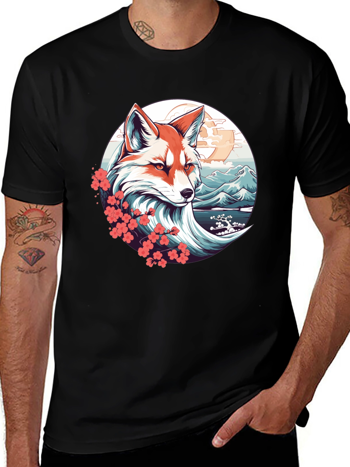 Variant 13 of Fox & Cherry Blossom Graphic Tee - Stylish Comfort