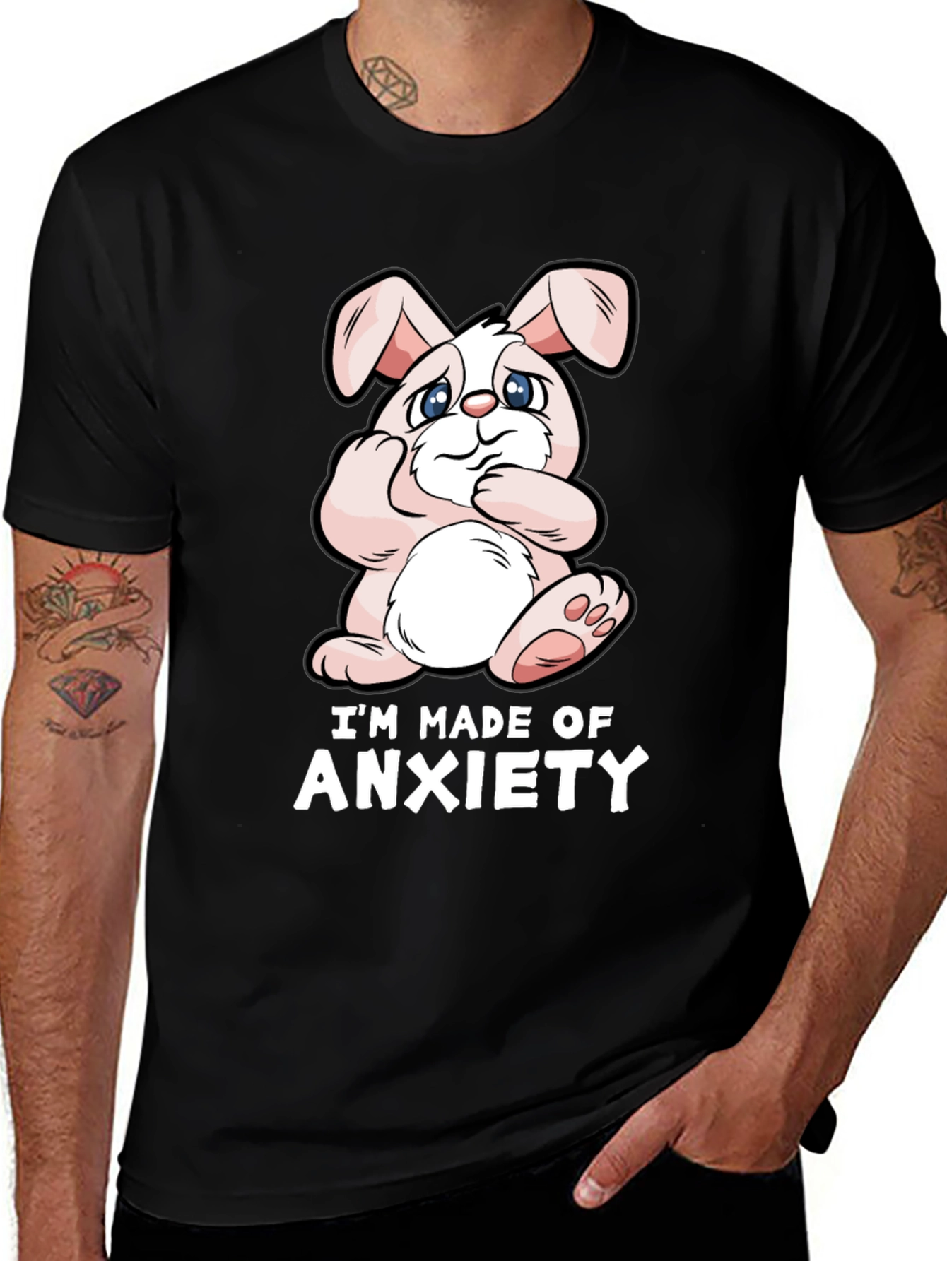 Variant 18 of Anxiety Bunny Black T-Shirt - Humorous Graphic Tee
