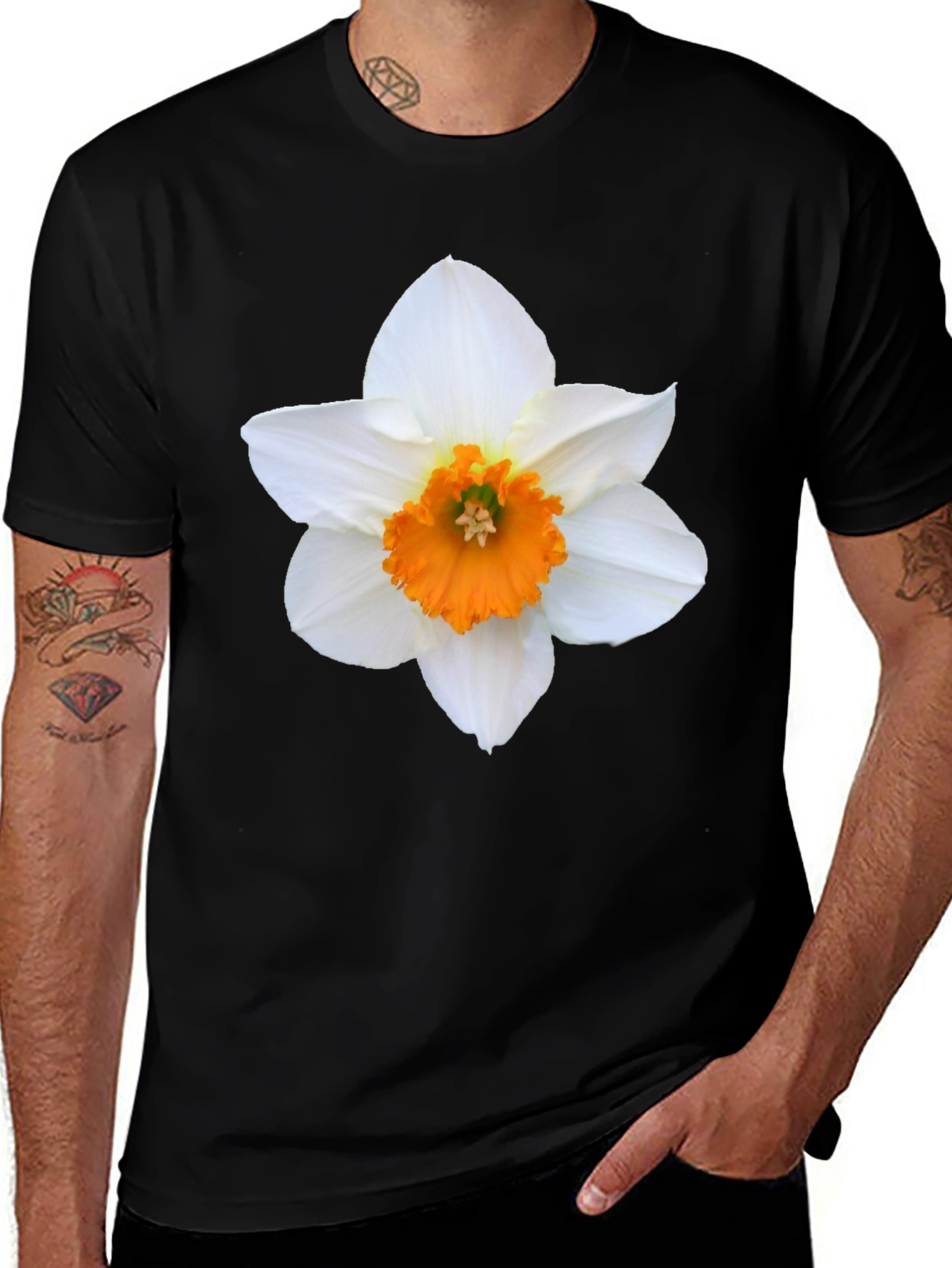 Variant 3 of Daffodil Flower Graphic Tee - Black Cotton Blend