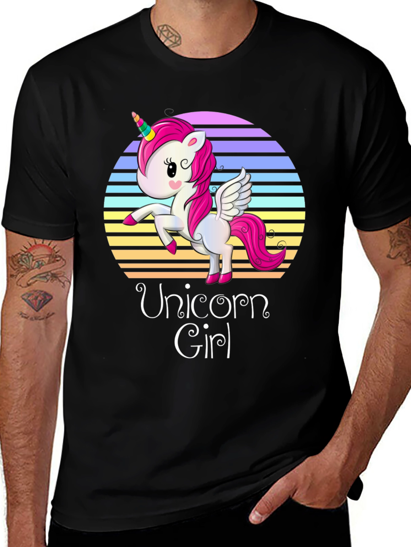 Variant 8 of Unicorn Girl Graphic Tee - Black Cotton T-Shirt