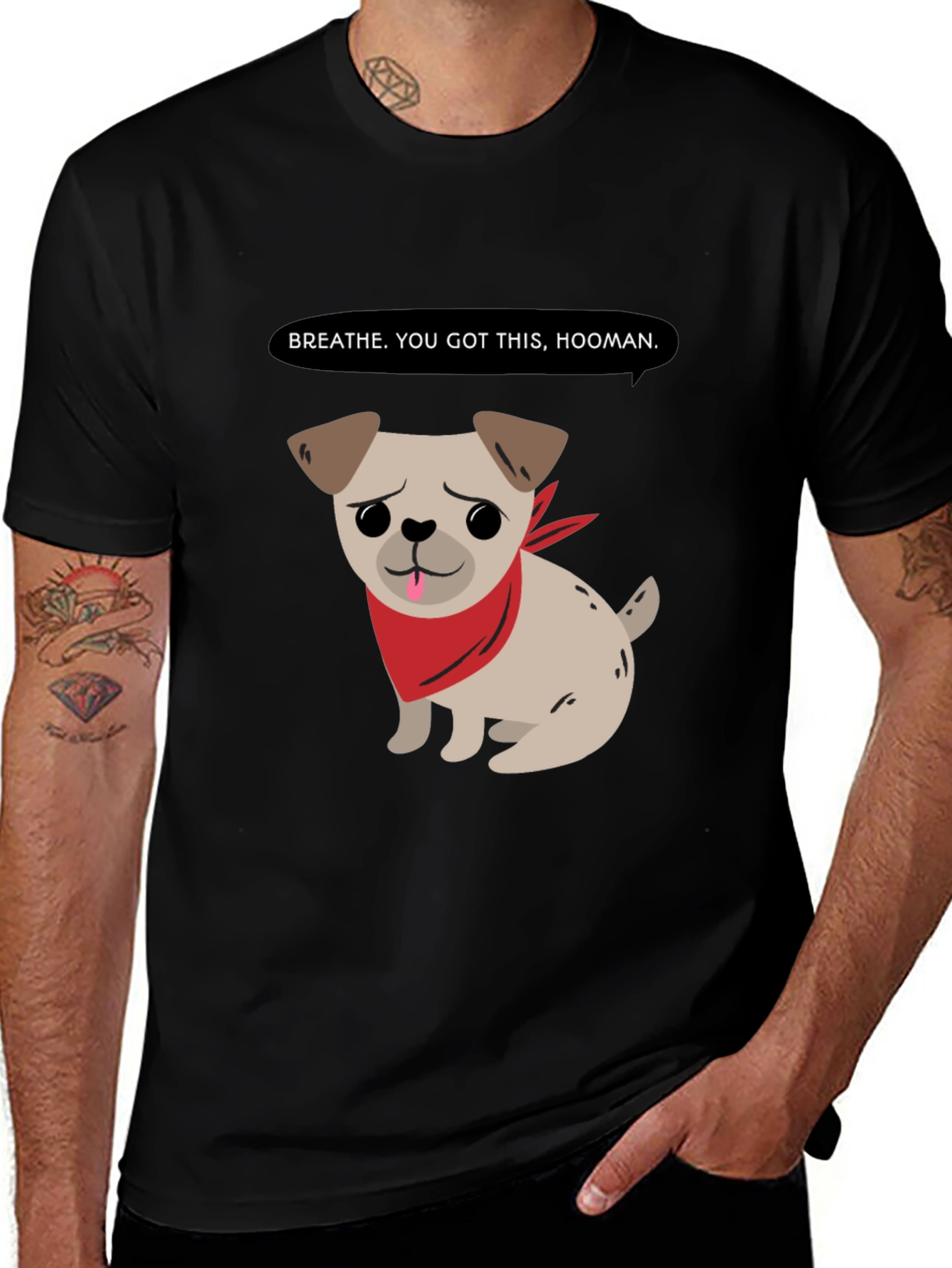 Variant 5 of Motivational Pug T-Shirt - Breathe, You Got This!