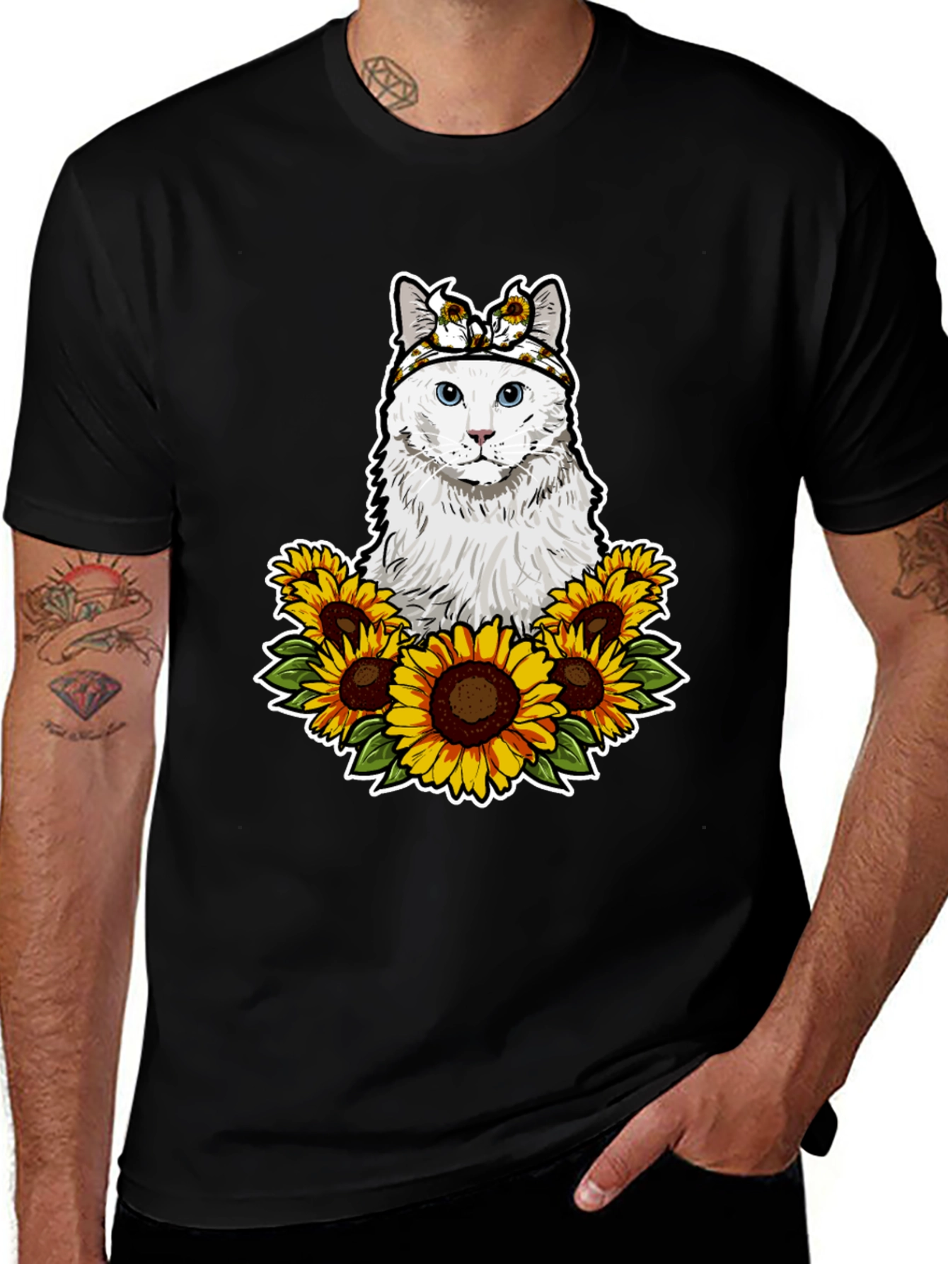 Variant 20 of Cat Sunflower T-Shirt - Adorable Pet Graphic Tee